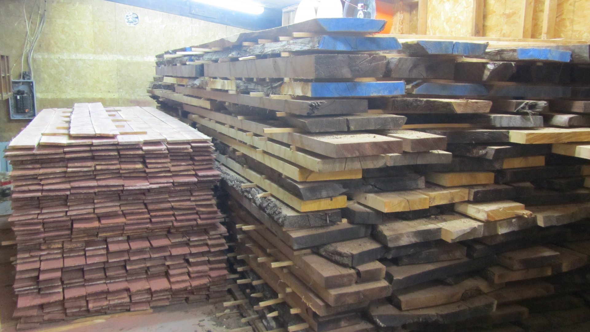 Lumber prepared for kiln drying.