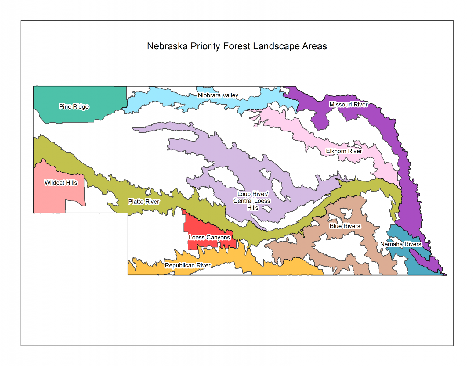 Map of forest landscapes in Nebraska 