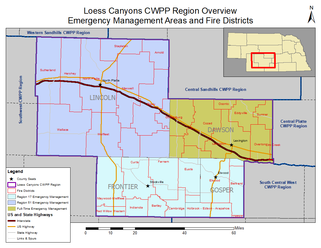 A map of the wildfire protection area, Loess Canyons