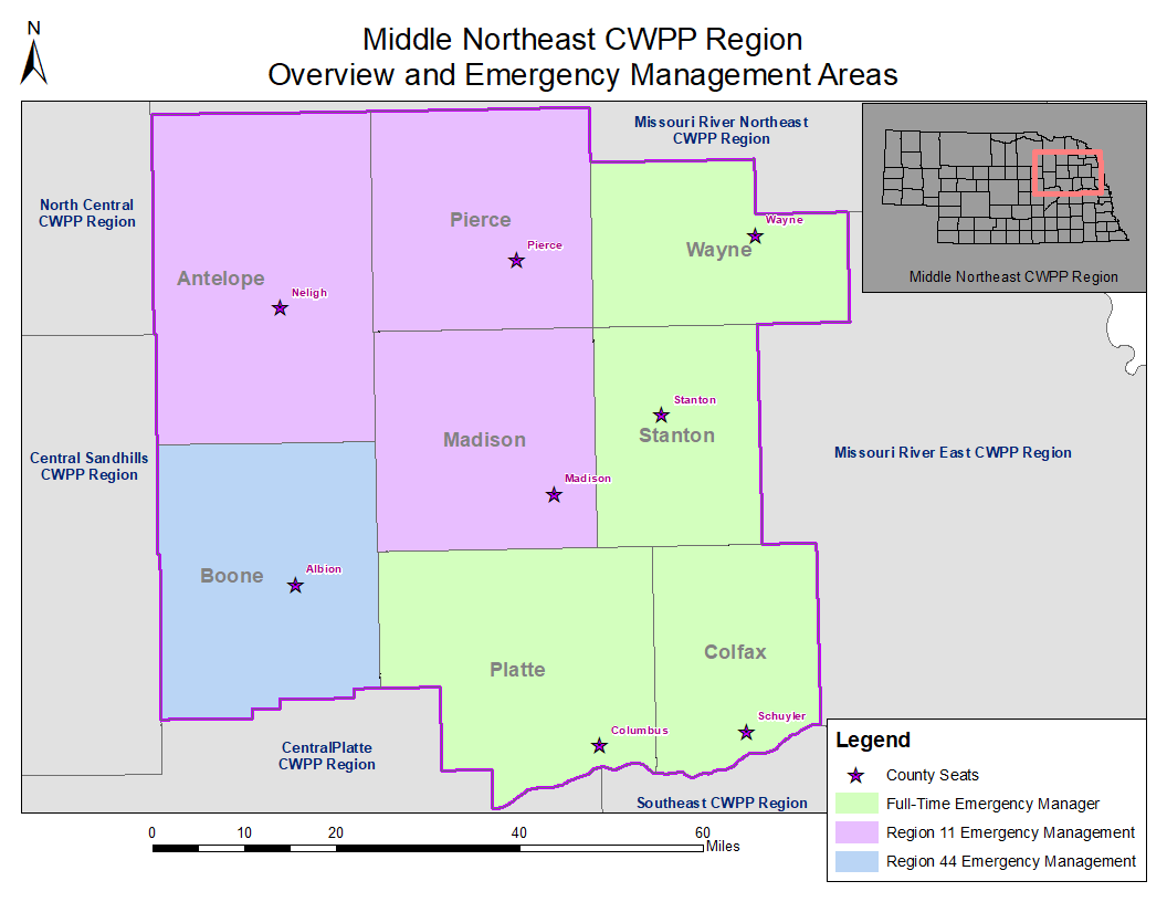 A map of the wildfire protection area, Middle Northeast