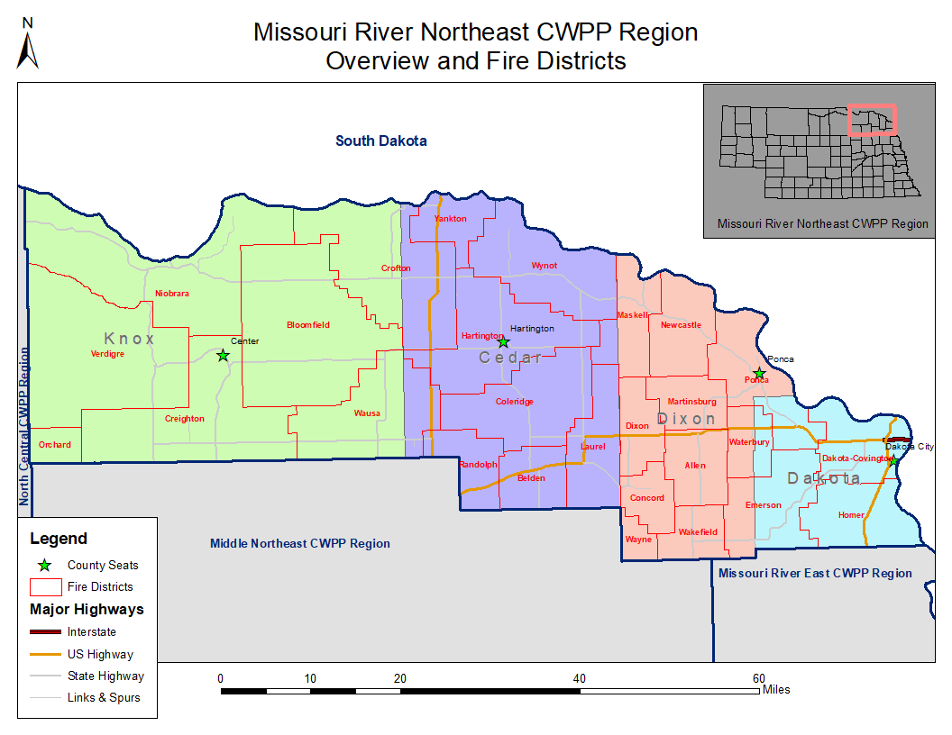 A map of the wildfire protection area, Missouri River Northeast