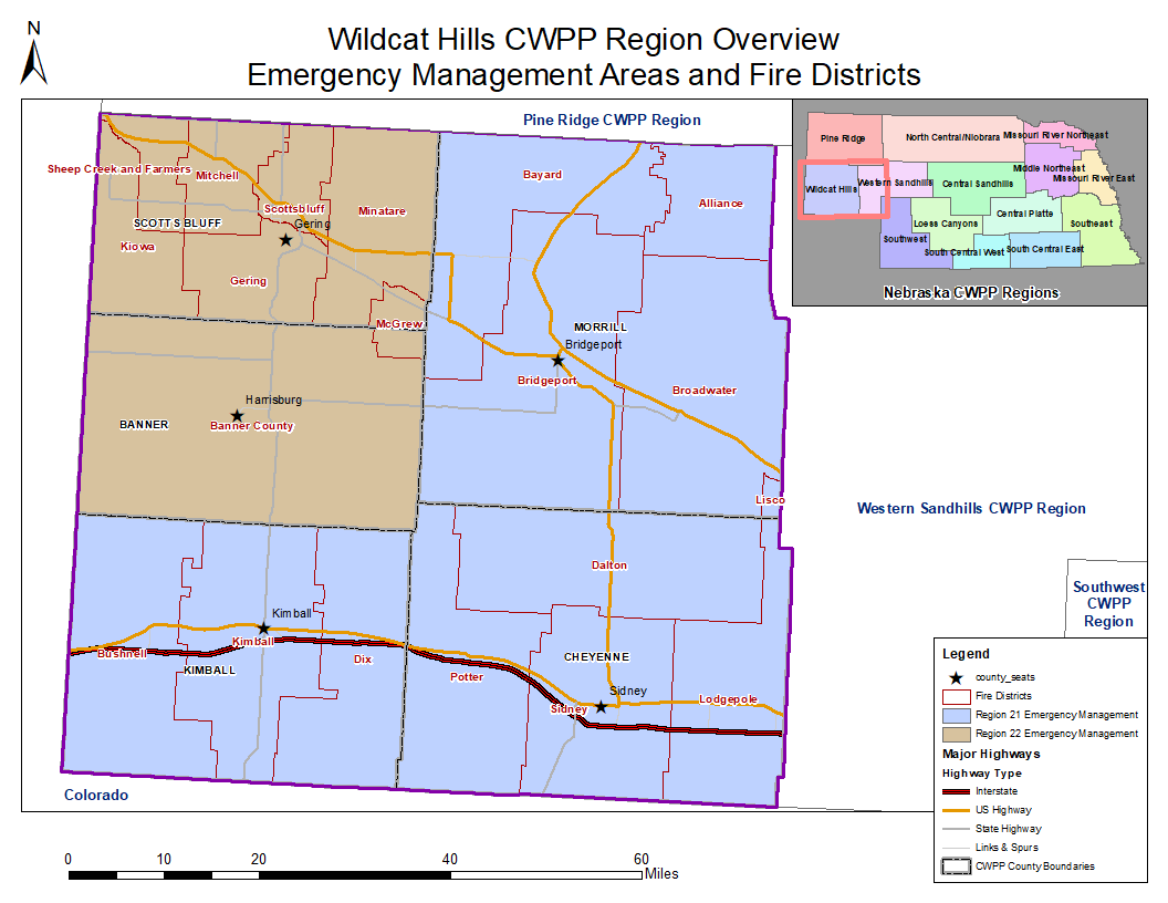 A map of the wildfire protection area, Wildcat Hills