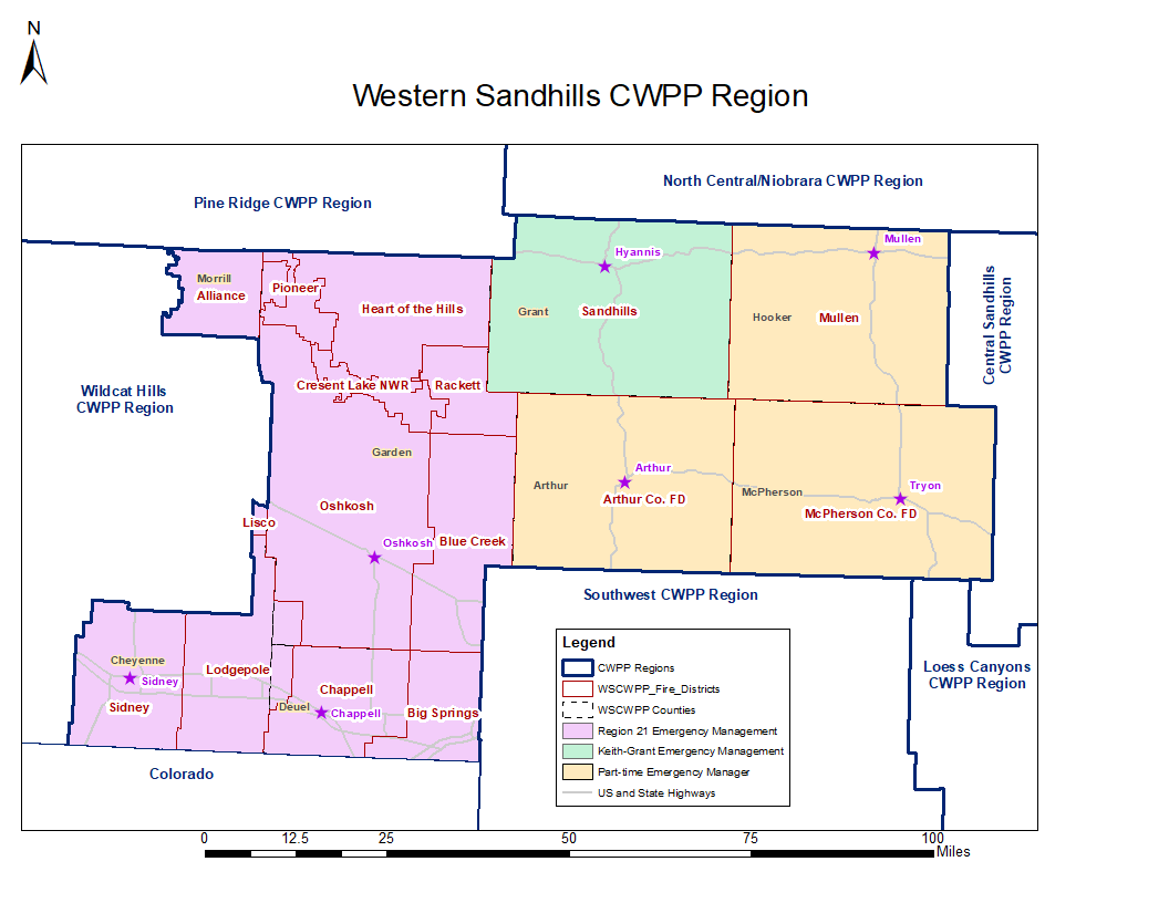 A map of the wildfire protection area, Southwest Nebraska