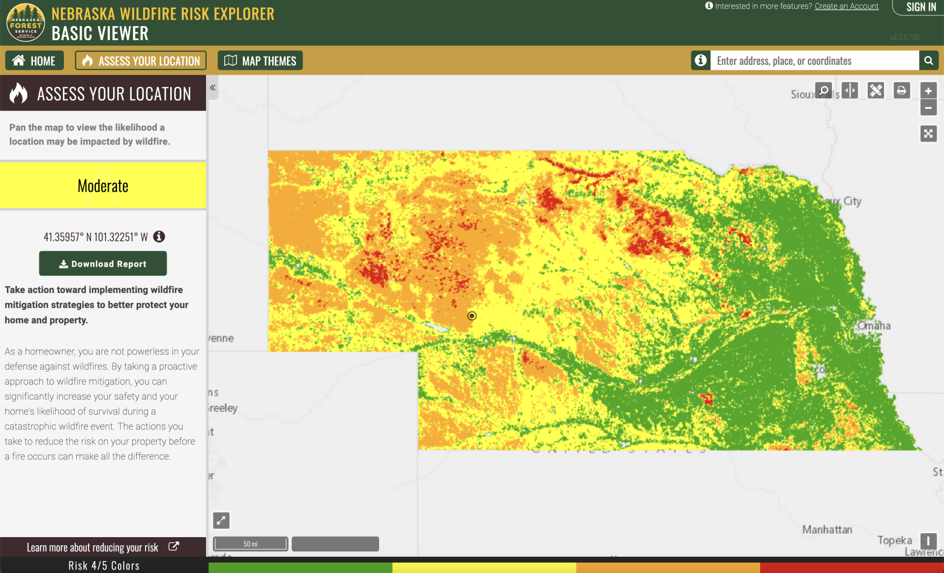 Nebraska wildfire rist assesment tool screenshot.