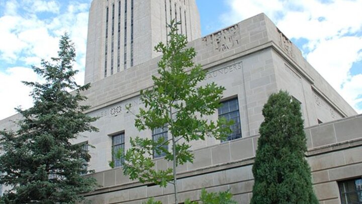 Picture of a tree planted at the Nebraska capitol building. 