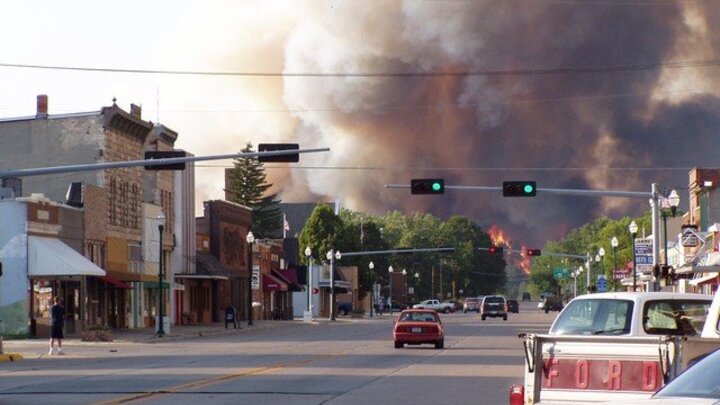 Fire encroaches on the city limits of Valentine, Nebraska. 