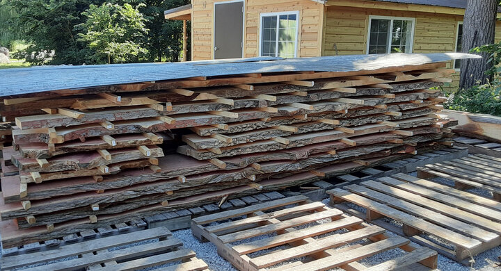 stacks of drying lumber cut from urban trees
