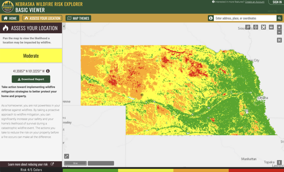 A screenshot of the Nebraska Wildfire Tool.